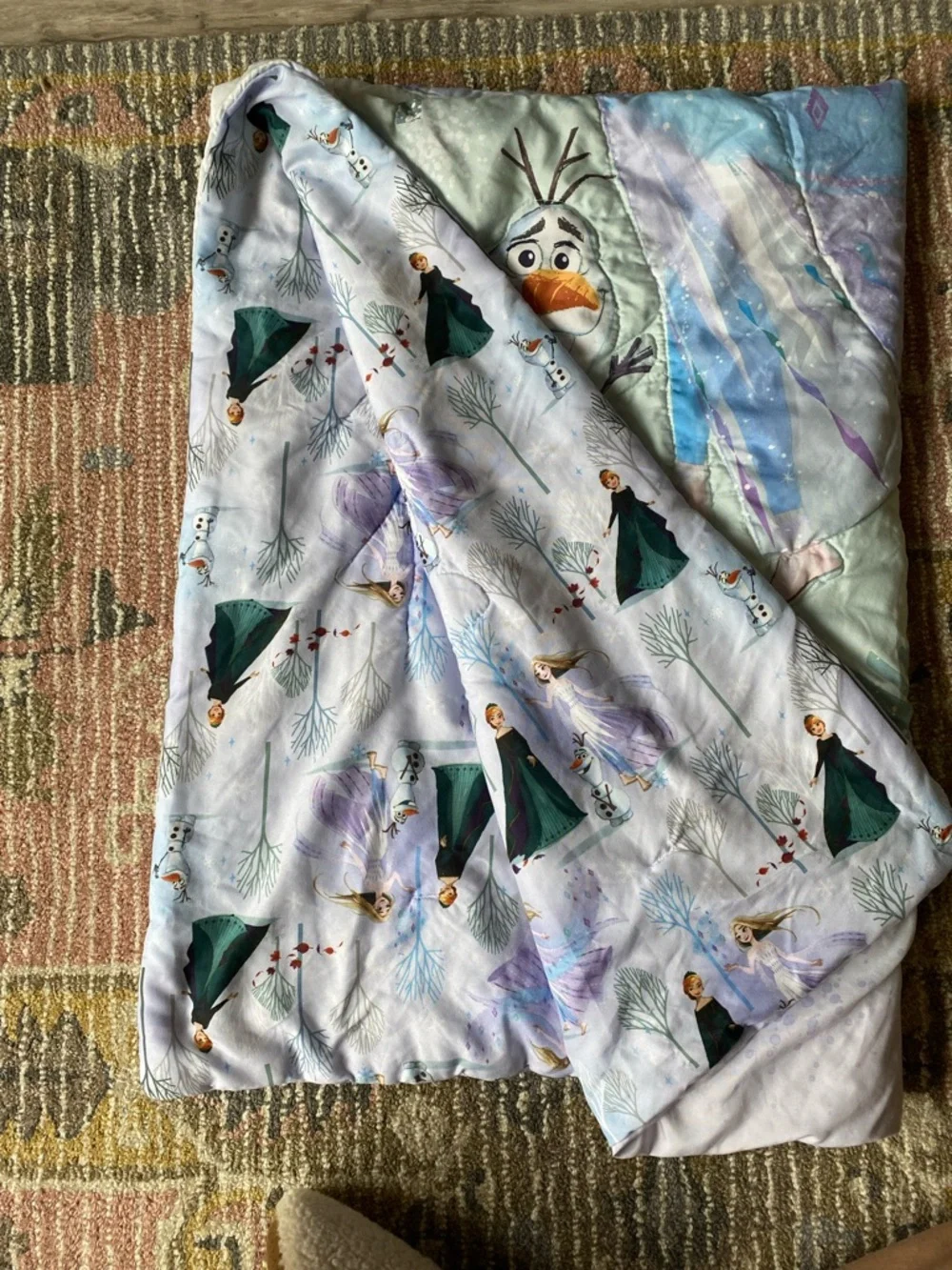 Disney Frozen Elsa & Anna Comforter in Lavender, Teal, and Ice Blue Crib size